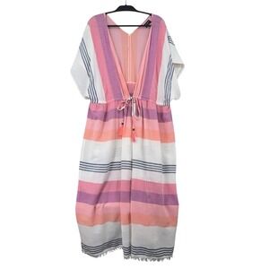 Women’s Pink Stripe Swim Cover-Up Kaftan